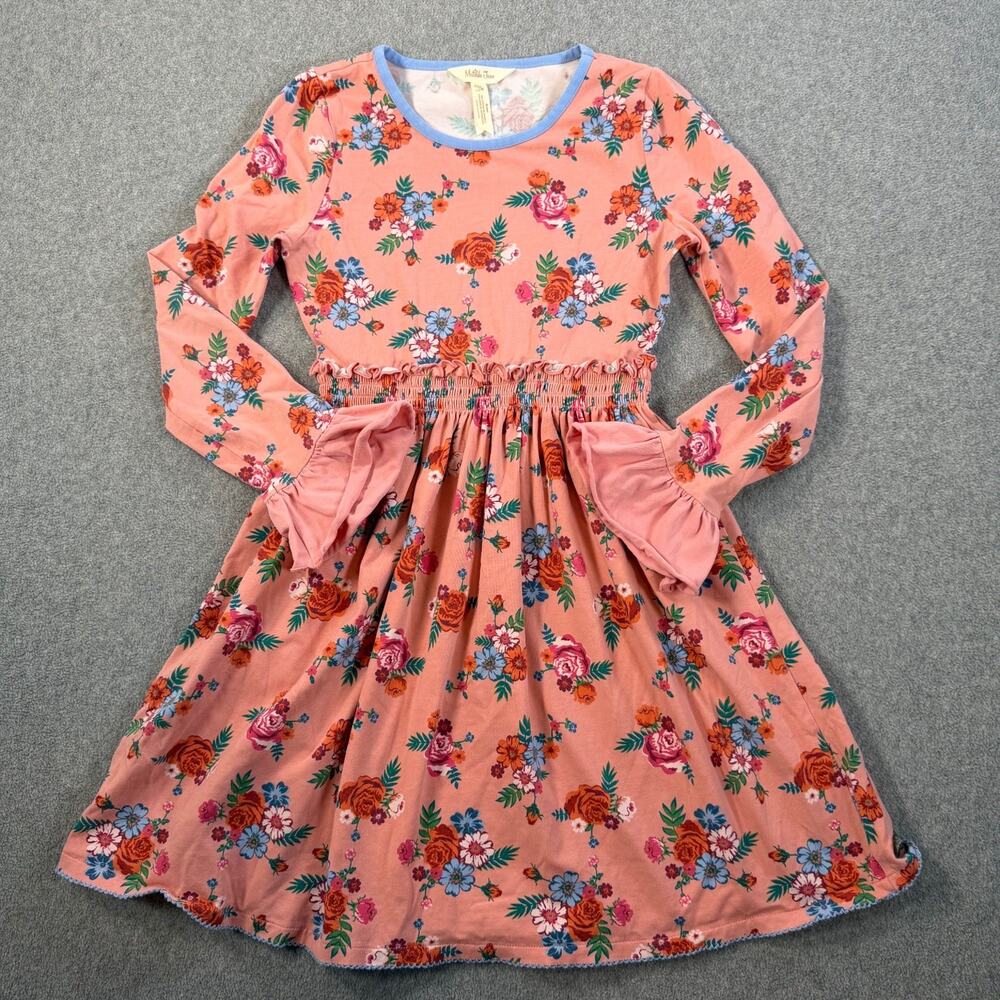 Matilda Jane Girls Size 10 Lots to Learn Dress Pink Floral Ruffle Elastic Waist
